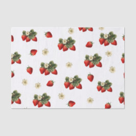 Erdbeerpapier mit Blüten auf weiß Seidenpapier