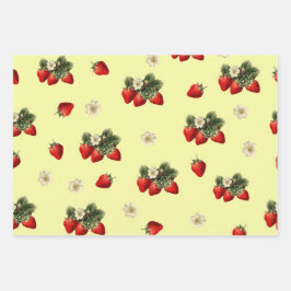 Erdbeerpapier mit gelben Blüten Geschenkpapier Set
