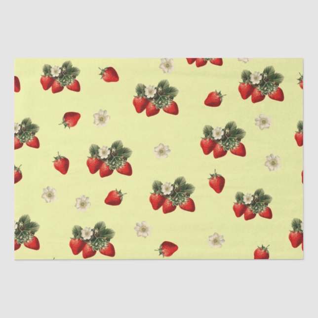 Erdbeerpapier mit gelben Blüten Seidenpapier (Vorderseite)