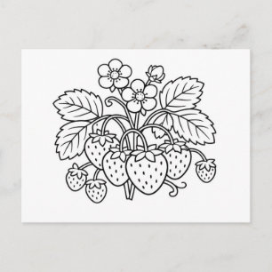 Erdbeerpflanze Schwarz-Weiß-Botanische Kunst Postkarte