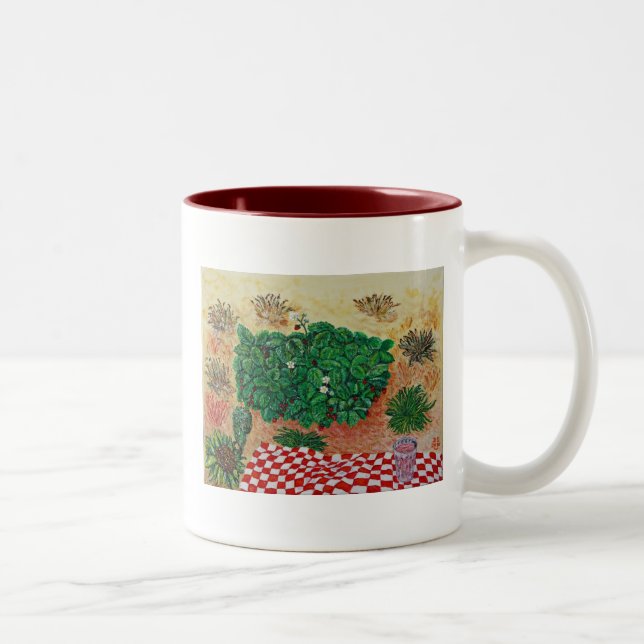 Erdbeerpicknick mit wenig Zweifel Zweifarbige Tasse (Rechts)