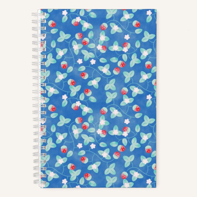Erdbeerrebe Blau Notizbuch (Vorderseite)