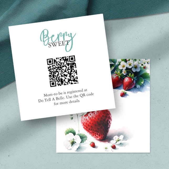 Erdbeerregister Begleitkarte (baby shower registry QR code watercolor strawberries Do Tell A Belle)