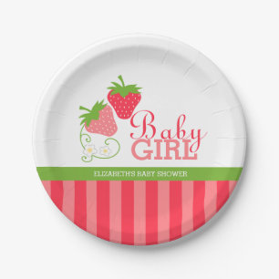 Erdbeerrosa und grüne Babyparty Pappteller