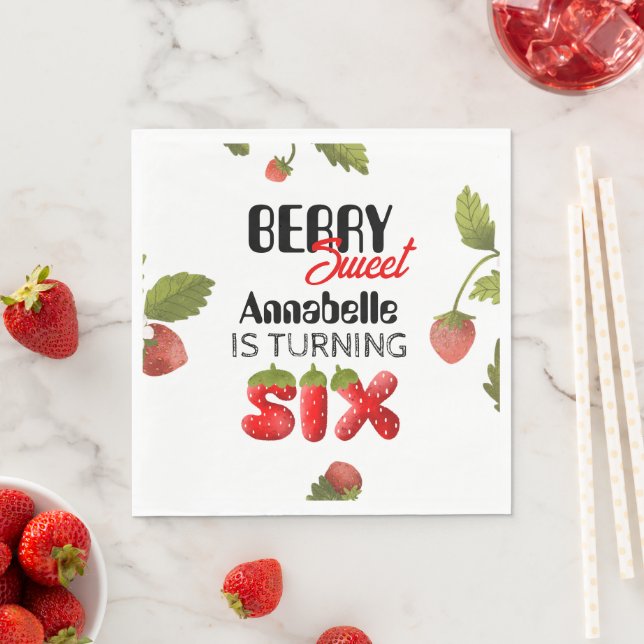 Erdbeers Sechster Geburtstag Serviette (Beispiel)