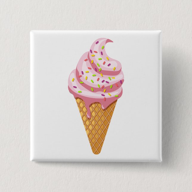 Erdbeersundae in Waffelkonus mit Topping Button (Vorderseite)