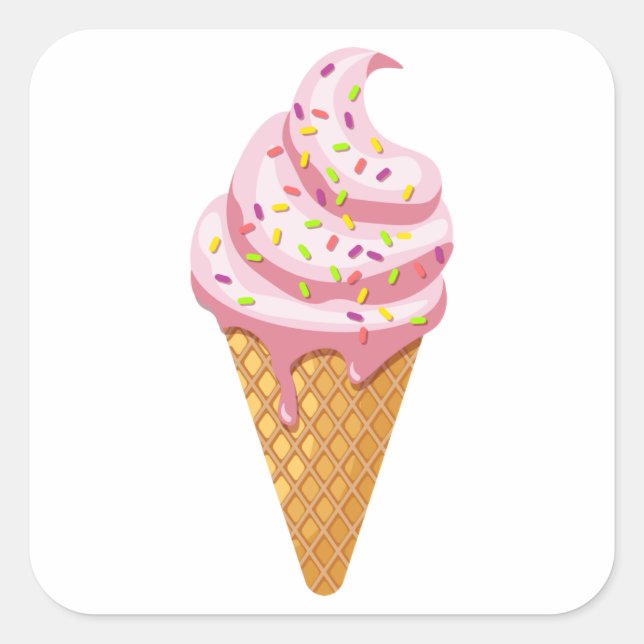 Erdbeersundae in Waffelkonus mit Topping Quadratischer Aufkleber (Vorderseite)