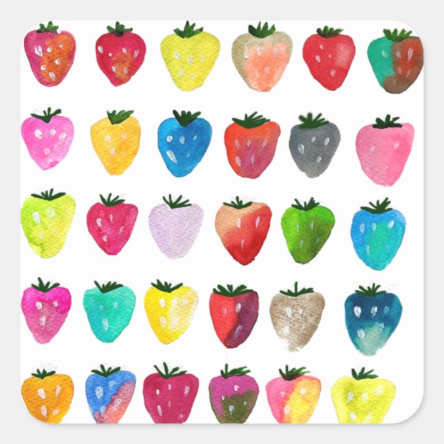 Erdbeersüße niedliche Fruchtfarbe Quadratischer Aufkleber (Vorderseite)