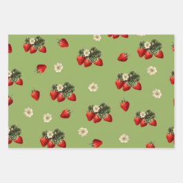 Erdbeerverpackungspapier auf moosgrün geschenkpapier set