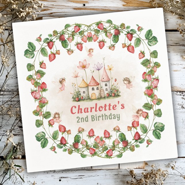 Erdbeerverzauberter Feengarten Geburtstag  Serviette (Von Creator hochgeladen)