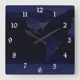 Erde aus dem Weltraum, nächtliches Panorama Quadratische Wanduhr