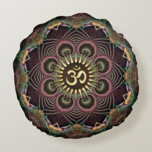 Erde Blumen-Fraktal-Energie-Mandala Om-Symbol Rundes Kissen