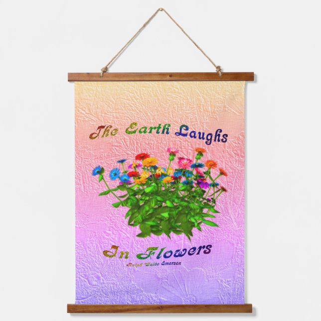 Erde lacht in Blume Inspiration Wandteppich Mit Holzrahmen (Vorderseite)