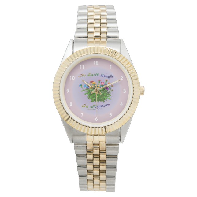 Erde lacht in Blume inspirierendes Zitat Armbanduhr (Vorderseite)