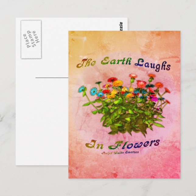 Erde lacht in Blume inspirierendes Zitat Postkarte (Vorne/Hinten)