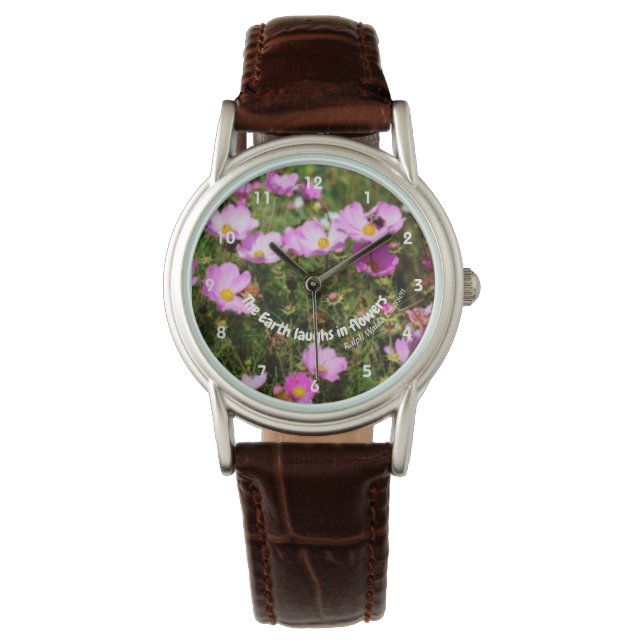 Erde lacht in Blume Zitat Inspiration Armbanduhr (Vorderseite)