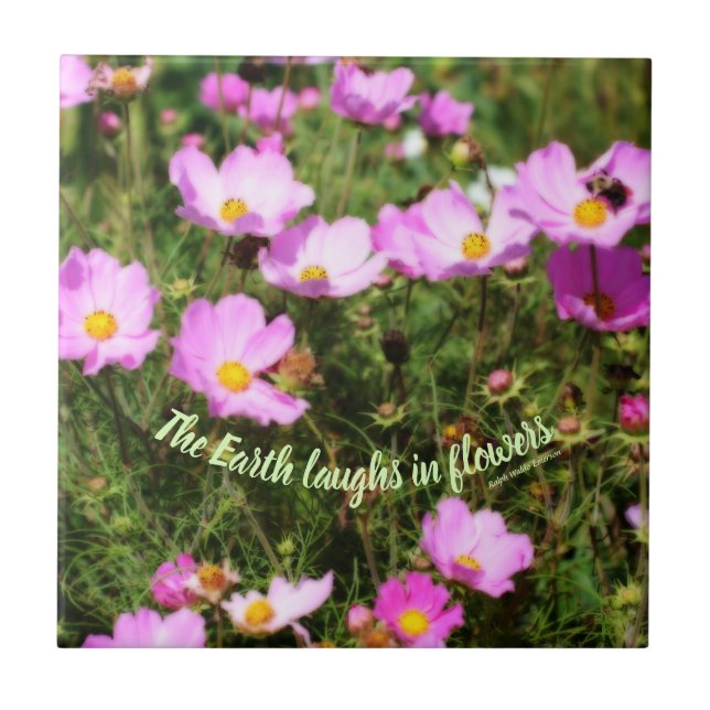 Erde lacht in Blume Zitat Inspiration   Fliese (Vorderseite)