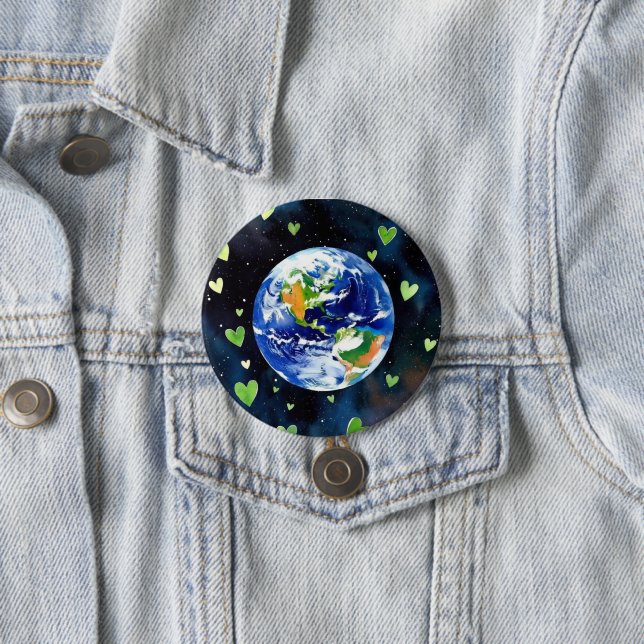 Erde Liebesknopf - Planet mit grünen Herzen Anstec Button (Beispiel)
