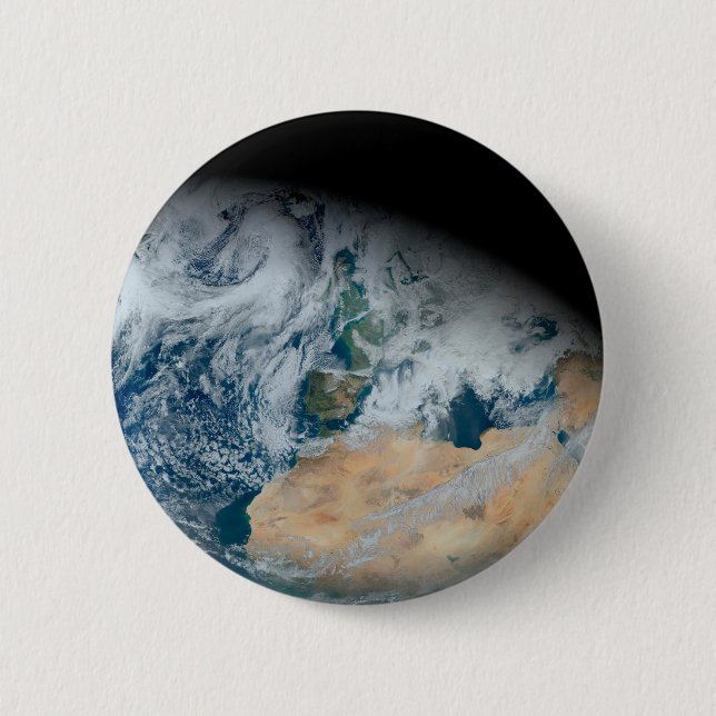 Erde mit Nordafrika und Südwesteuropa Button (Vorderseite)