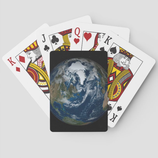 Erde mit Wolken und Meereis 2 Spielkarten (Rückseite)