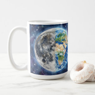 Erde & Mond Wasserfarben-Galaxie Himmelsdesign Kaffeetasse