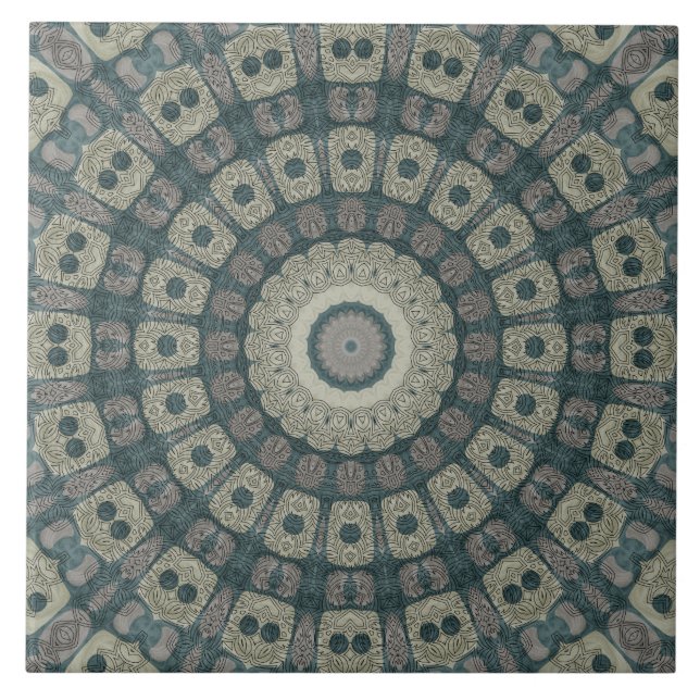 Erde Tone Mandala mit Tribal Geometric Patterns Fliese (Vorderseite)