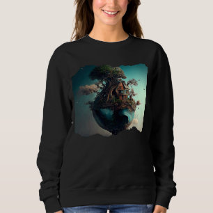 Erde und Baumhaus surrealistische Kunstwerke Sweatshirt