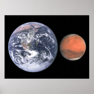 Erde und Mars Größenvergleich Weltraum Poster