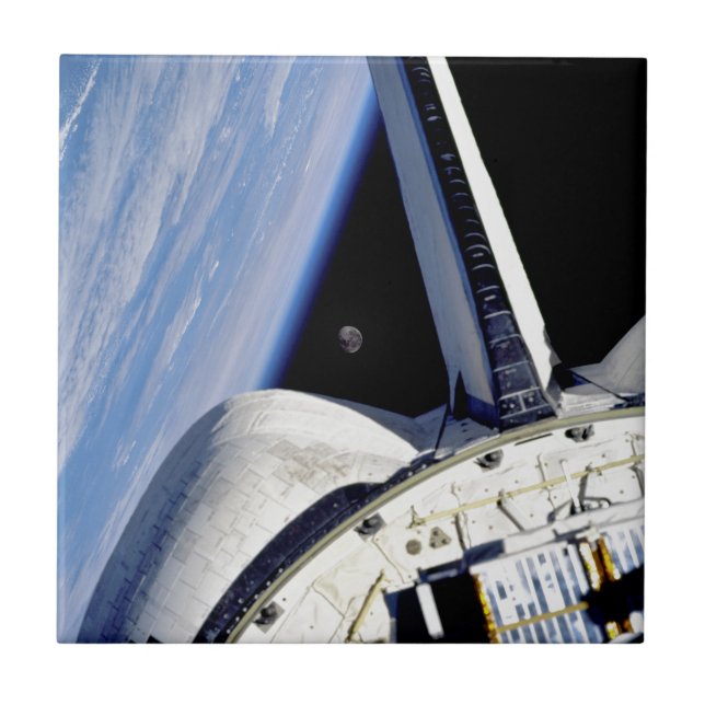 Erde und Mond aus dem Weltraum Shuttle Discovery Fliese (Vorderseite)