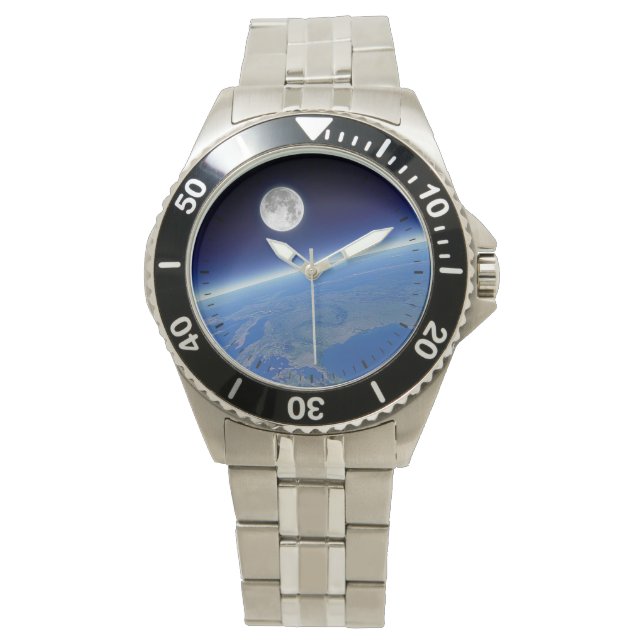 Erde und Mondblick Armbanduhr (Vorderseite)