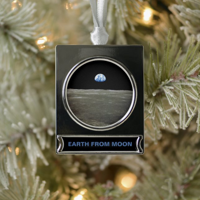 Erde vom Mond im Schwarzen Raum: Erde Banner-Ornament Silber (Baum)