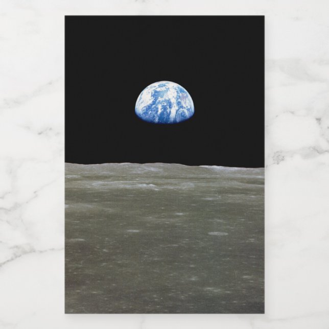 Erde vom Mond im Schwarzen Raum: Erde Lebensmitteletikett (Einzelnes Label)