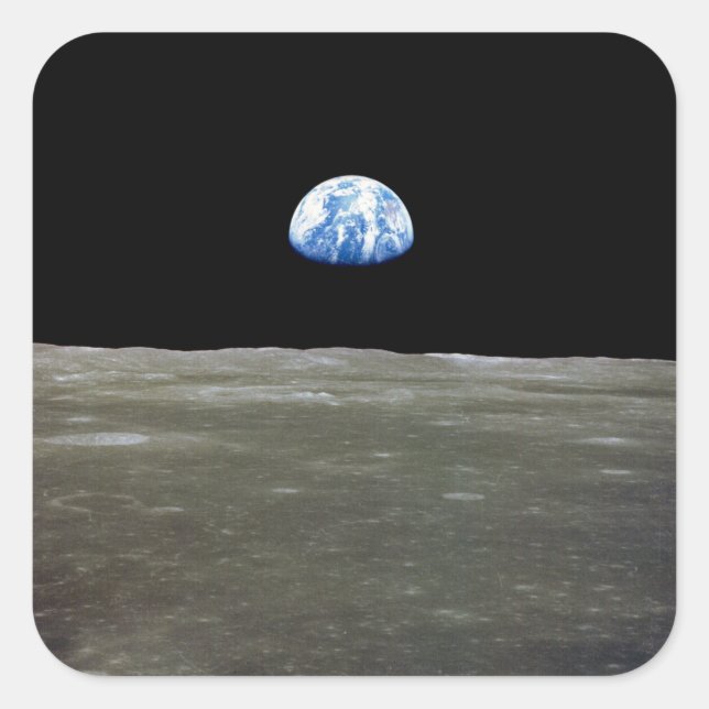 Erde vom Mond im Schwarzen Raum: Erde Quadratischer Aufkleber (Vorderseite)