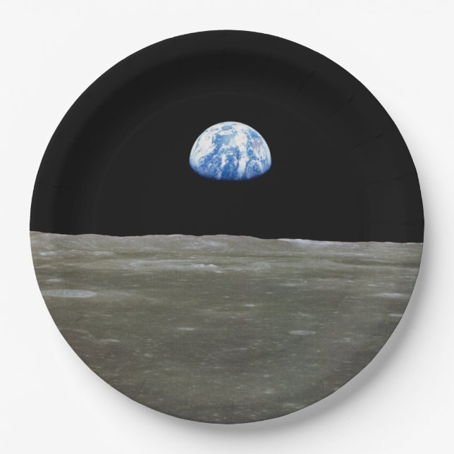 Erde vom Mond im schwarzen Weltraum: Earthrise Pappteller (Vorderseite)