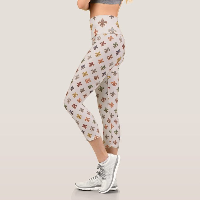  Erde Wald Fleur-de-lis Design Licht  Capri Leggings (Links)