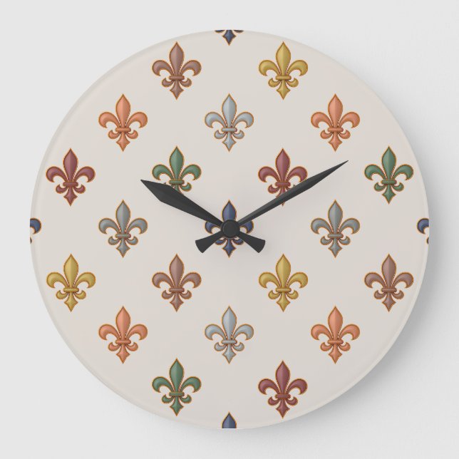  Erde Wald Fleur-de-lis Design Licht  Große Wanduhr (Vorderseite)