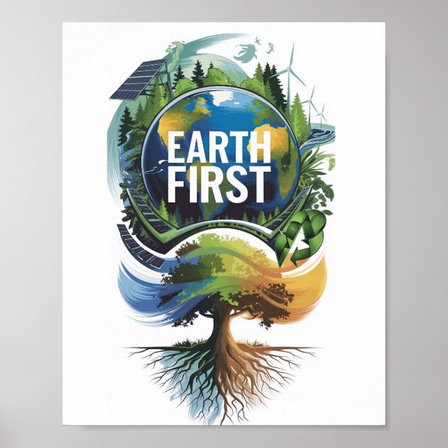 Erde zuerst Zeichen Poster (Vorne)