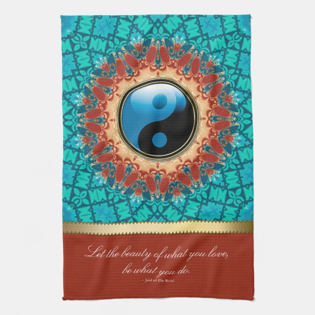 Erdeblaues YinYang Zeitalter-Kunst-Zitat-Tee-Tuch Küchentuch (Vertikal)