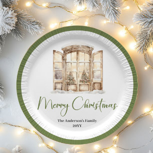 Erdfarbene Weihnachts Schriftzug Individueller Fam Pappteller