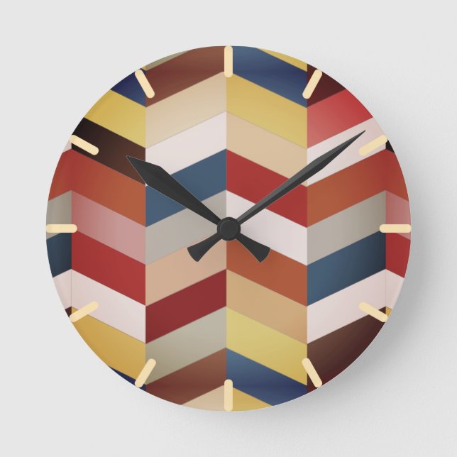 Erdfarbiges Zickzack Muster Runde Wanduhr (Vorderseite)