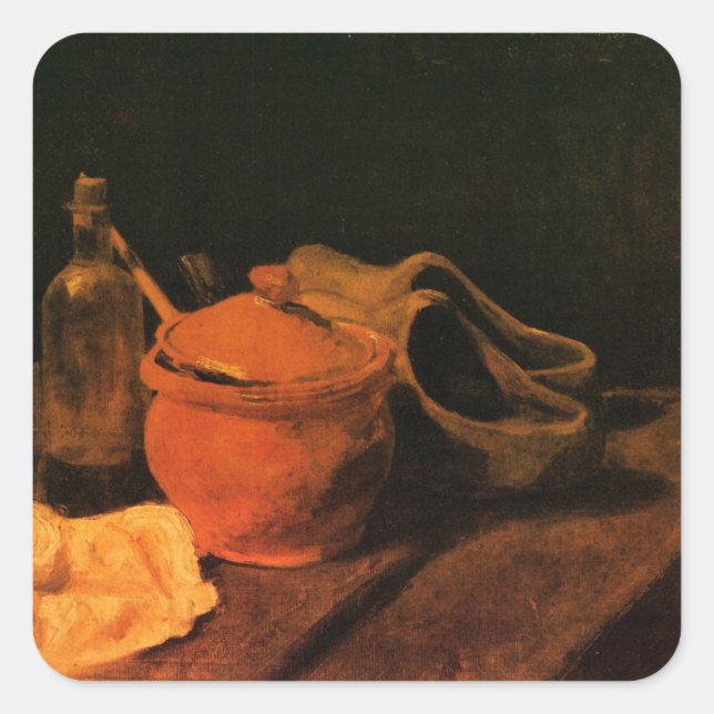 Erdgeschirr, Flaschen und Kleider von Vincent van  Quadratischer Aufkleber (Vorderseite)