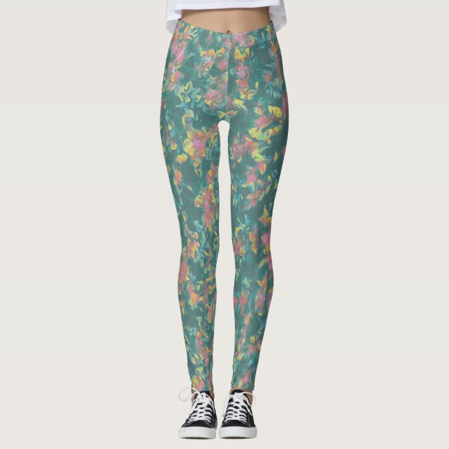 Erdgeschmücktes mehrfarbiges Muster Leggings (Vorderseite)