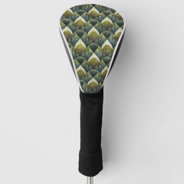 Erdgrüne Art Deco Ventilator Muster (5) Golf Headcover (Vorderseite)