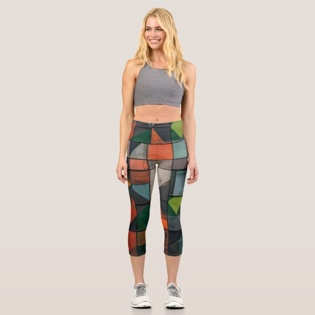 Erdige abstrakte Patchwork-Yogahosen Capri Leggings (Vorderseite)