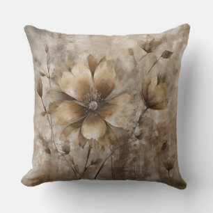 Erdige Beige-Braune Wasserfarben-Blumenprint Kissen