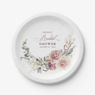 Erdige Blumen Elegante Boho-Hochzeitsdusche Pappteller