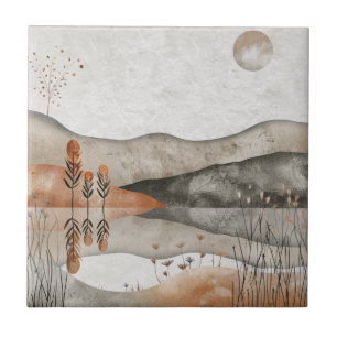 Erdige Boheme-Landschaft am See mit Terrakotta-Mon Fliese