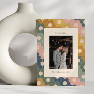 Erdige Boho-Chic-Vintage-Moderne-Hochzeitsfoto Feiertagskarte