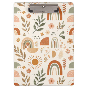 Erdige Boho-Regenbogen-Sonne-Blumen-Mappe Klemmbrett