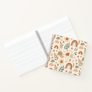 Erdige Boho-Regenbogen-Sonne-Blumen-Spiralblock Notizbuch